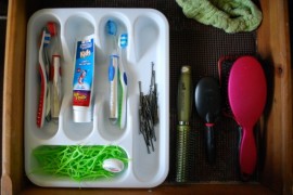 Store toothbrushes in a $1 Cutelry Tray from The 99¢ Store